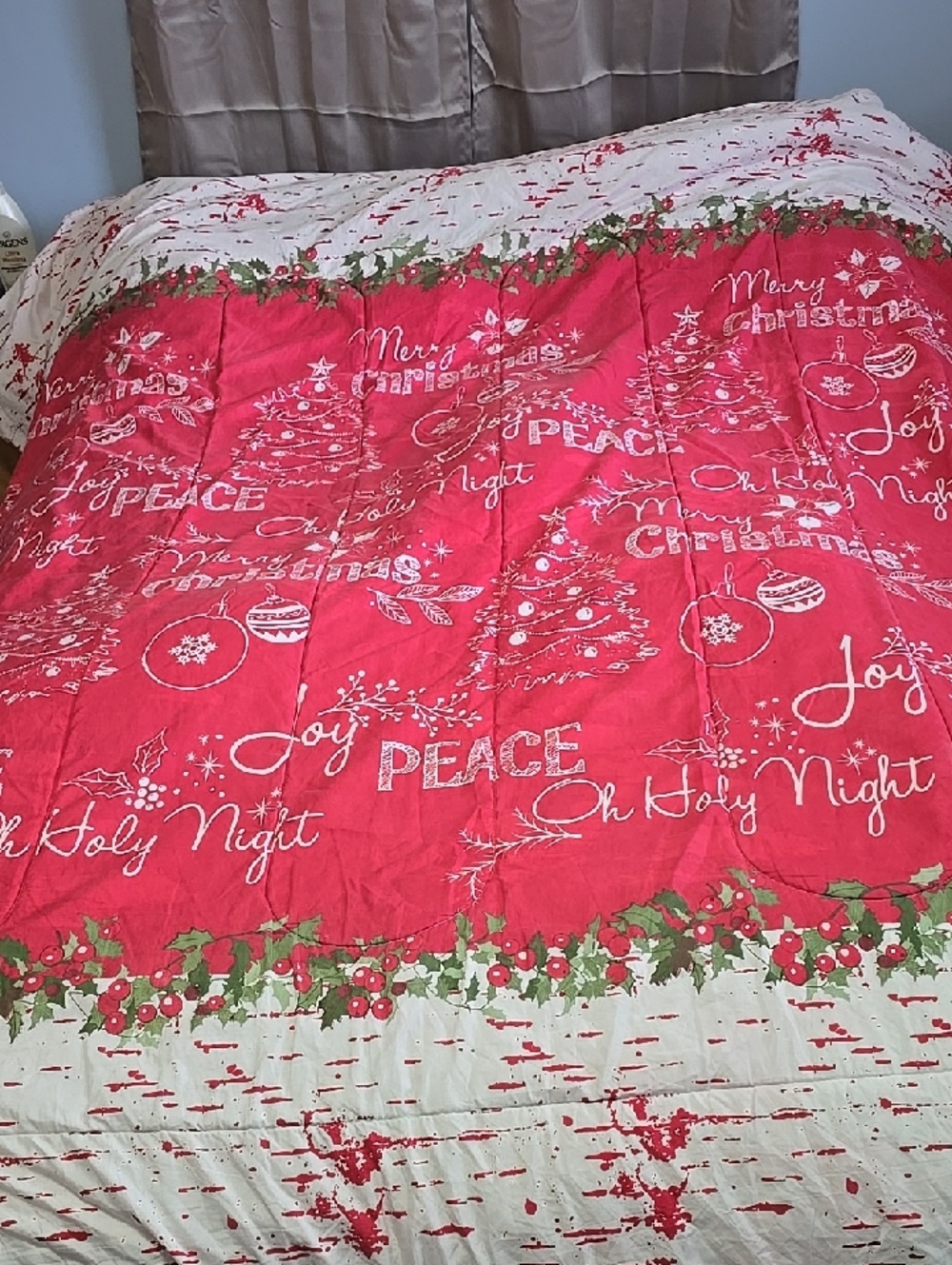 Festive Red Christmas Comforter - Holiday Joy & Peace